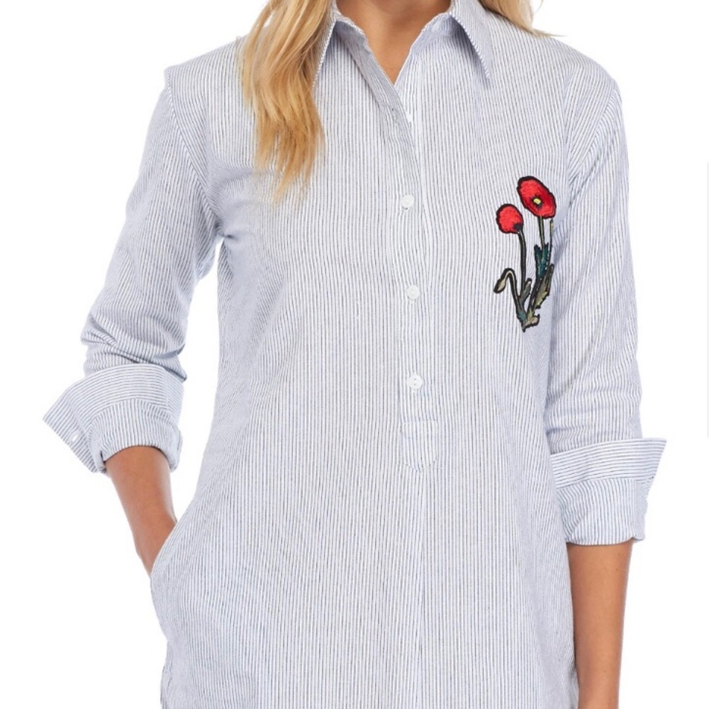 Sam Edelman Cotton Striped Embroidered Top Size S - Picture 4 of 10